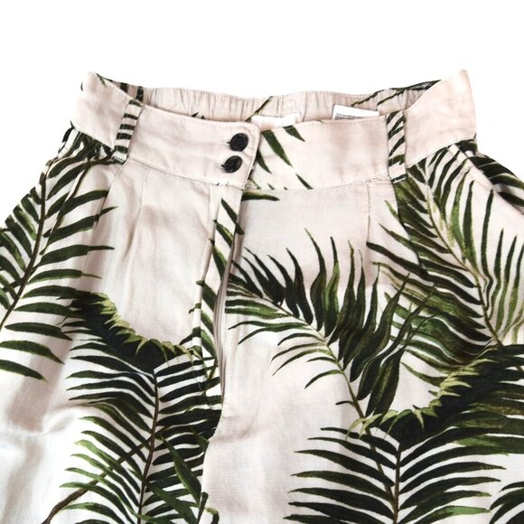 Palm Print Extra Wide Leg Linen Trousers Tropical Resort Boho Cropped Pants Sz 6 - Picture 7 of 9